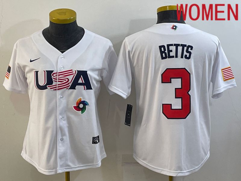 Women 2023 World Cub USA #3 Betts White Nike MLB Jersey8->women mlb jersey->Women Jersey